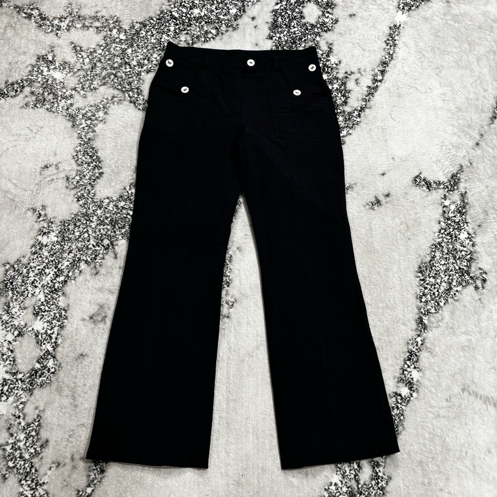 Miss Ann Women's Size 8 Sailor Pants Black Gold Button Flare Leg Korean